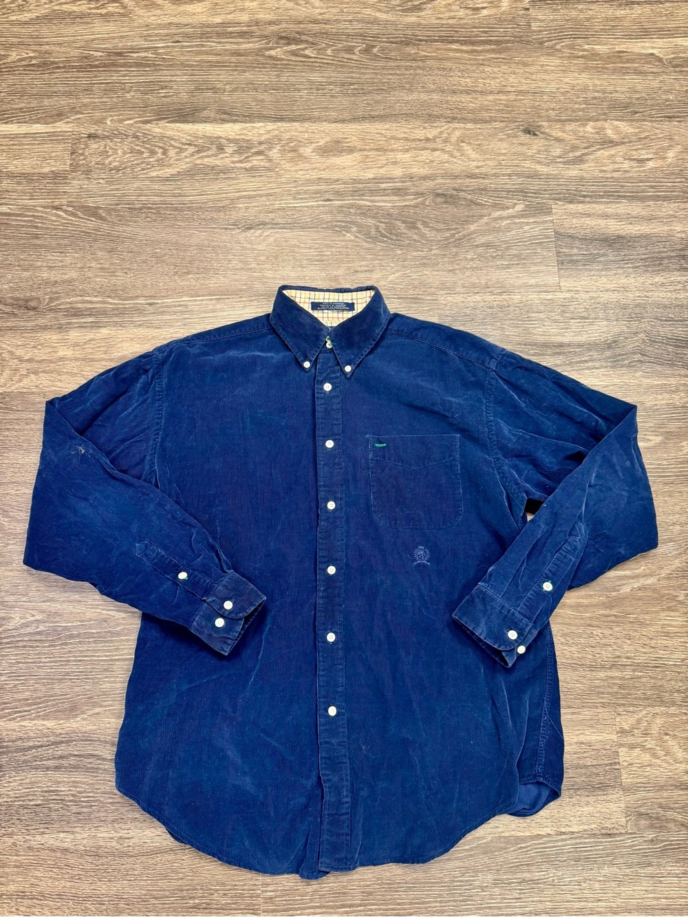 Vintage 90s Tommy Hilfiger Men’s M Navy Corduroy Button-Down Shirt